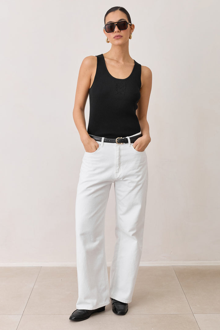 גופיית סריג בריטני פאץ' טקסטורה | שחור