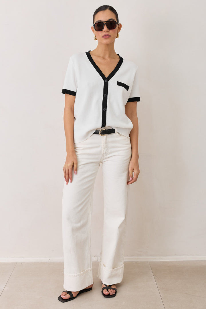 חולצת סריג דק ליב | לבן/שחור