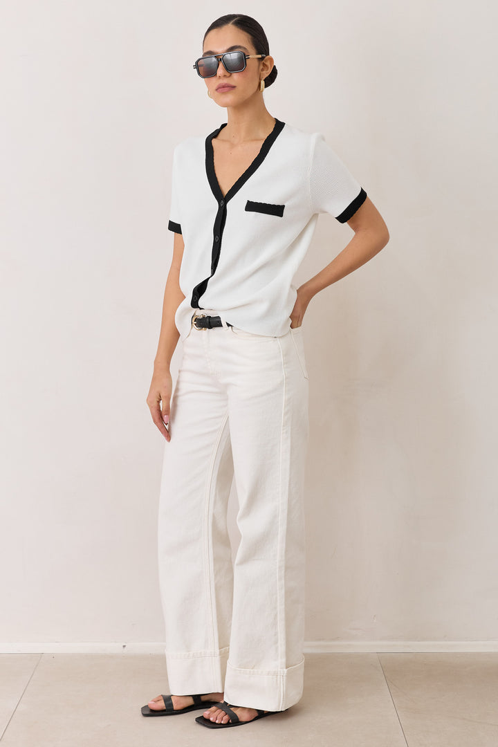 חולצת סריג דק ליב | לבן/שחור