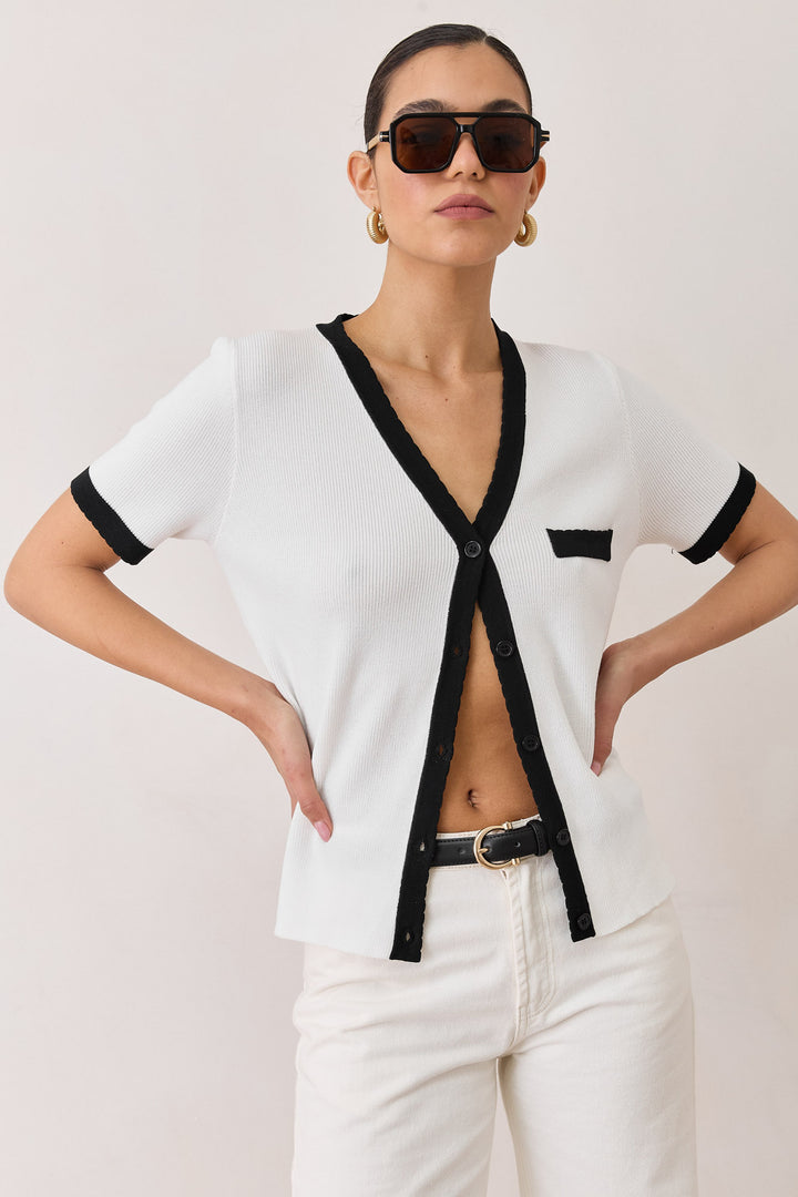 חולצת סריג דק ליב | לבן/שחור