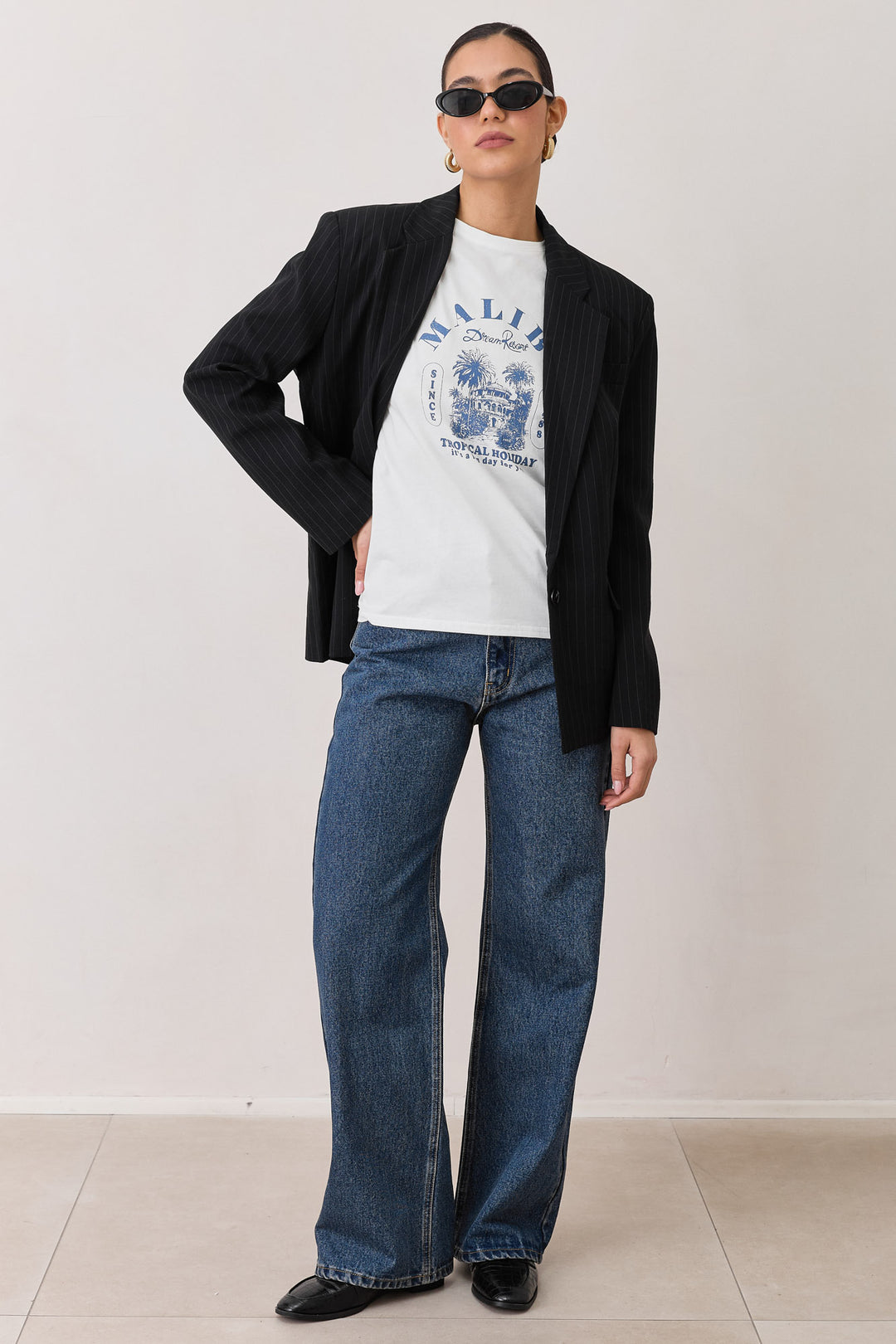 מכנסי דנים לאב גזרה ישרה | ג'ינס כהה