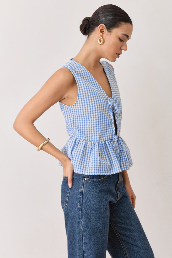 חולצת מרגו פפלום הדפס משבצות | כחול/לבן