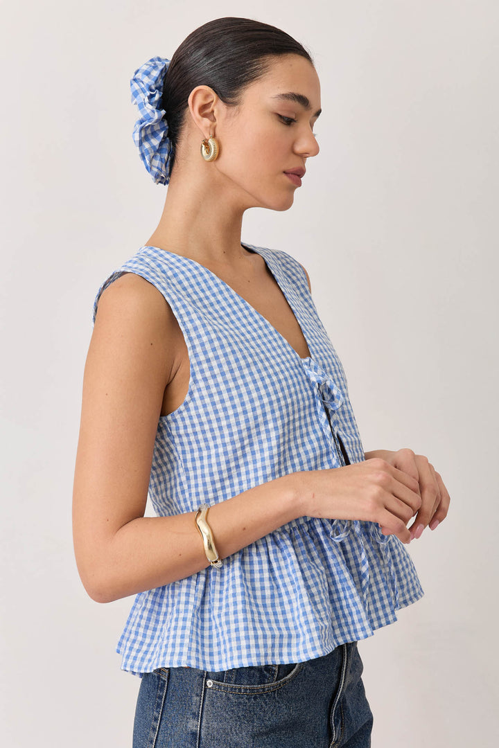 חולצת מרגו פפלום הדפס משבצות | כחול/לבן