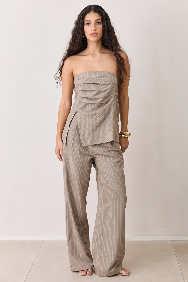 מכנסי בריג'יט סטרייפס גזרה ישרה | חאקי