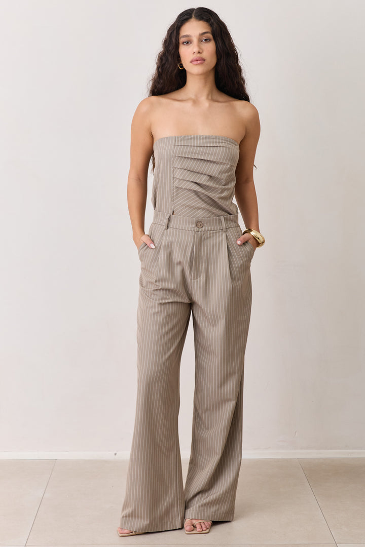 מכנסי בריג'יט סטרייפס גזרה ישרה | חאקי