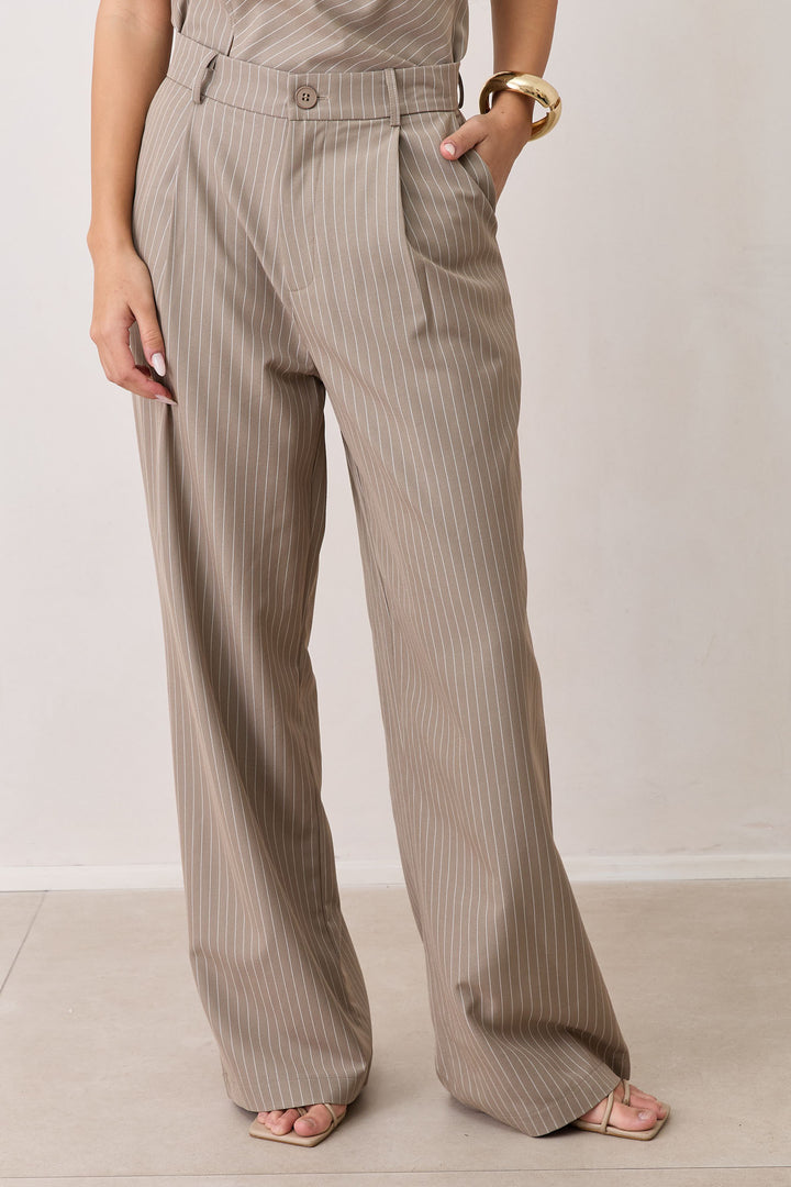 מכנסי בריג'יט סטרייפס גזרה ישרה | חאקי