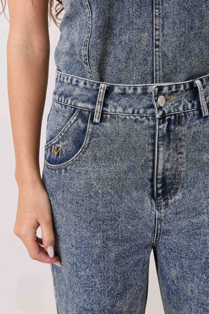 מכנסי דנים מונה סיומת קיפול | ג'ינס כהה