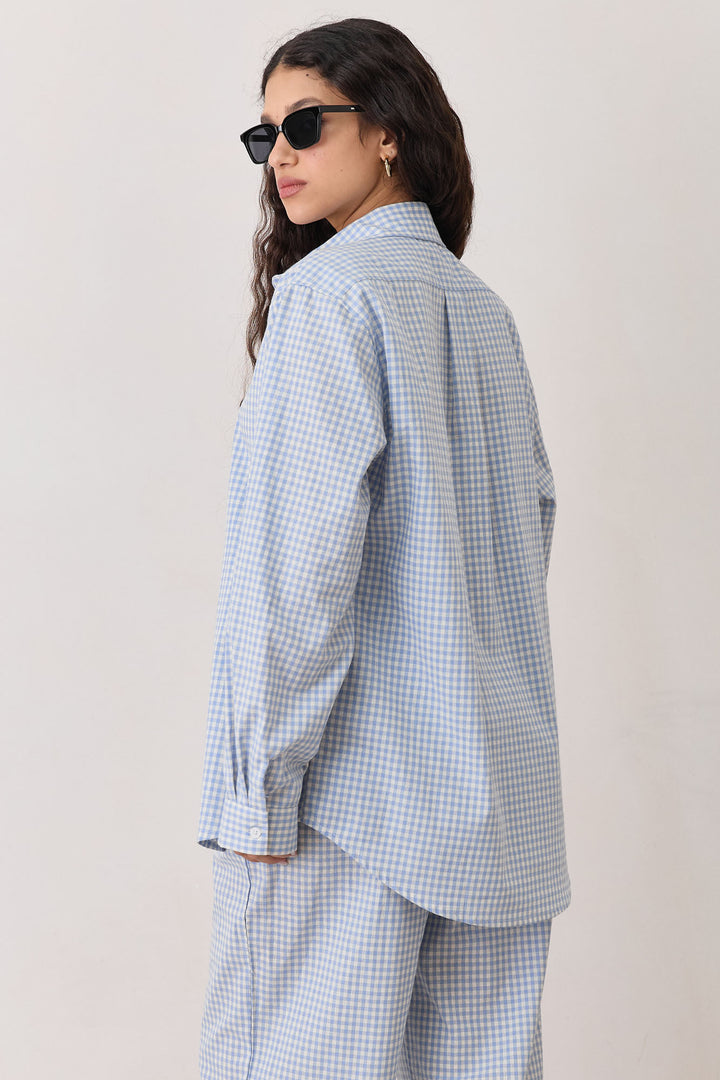 מכופתרת מדריד משבצות | כחול בהיר