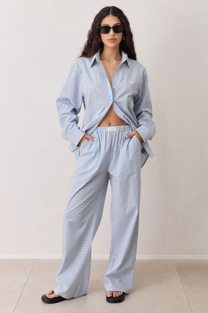 מכופתרת מדריד משבצות | כחול בהיר