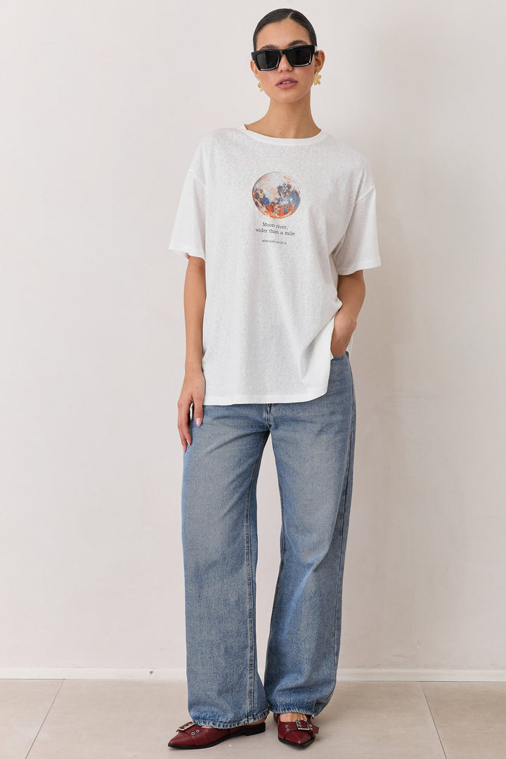 טי שירט MOON RIVER בד שקפקף | לבן