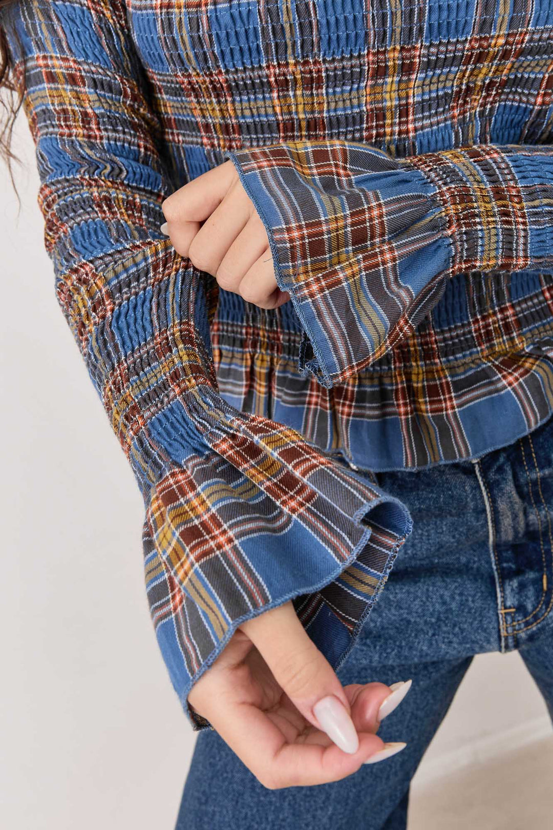 חולצת כיווצים אליוט הדפס משבצות | כחול