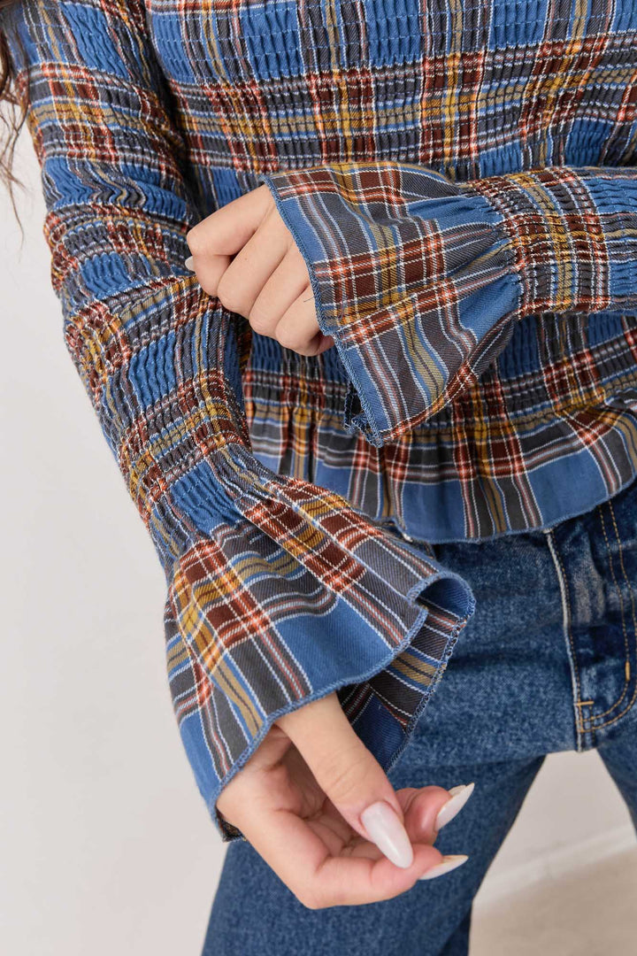 חולצת כיווצים אליוט הדפס משבצות | כחול