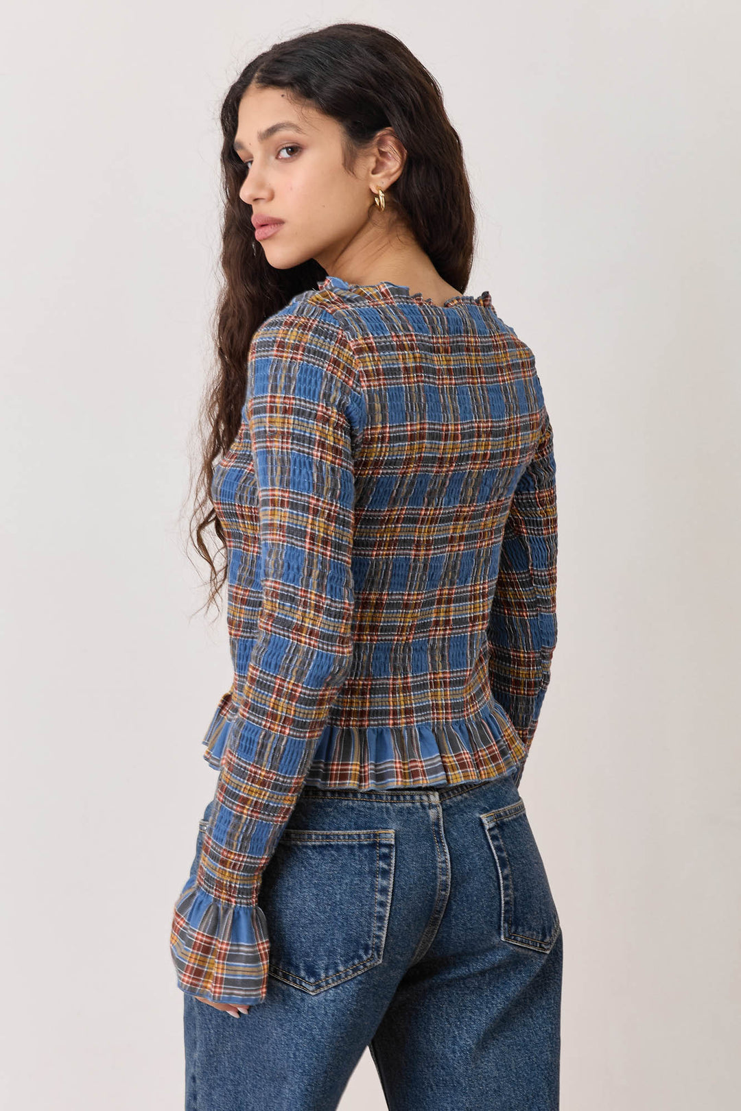 חולצת כיווצים אליוט הדפס משבצות | כחול