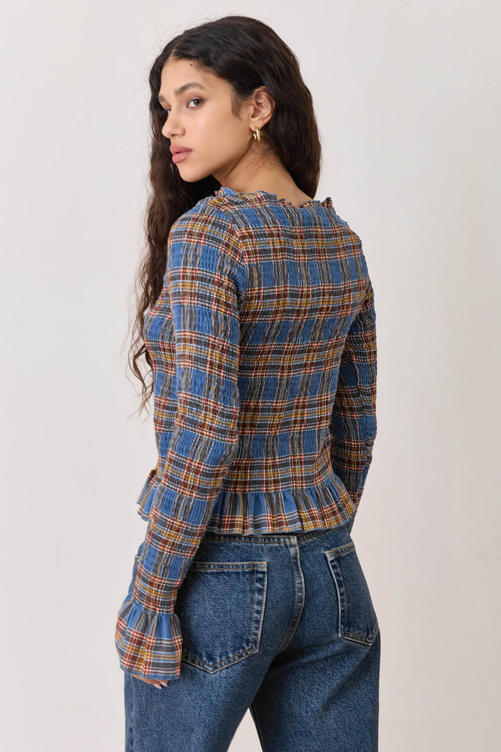 חולצת כיווצים אליוט הדפס משבצות | כחול