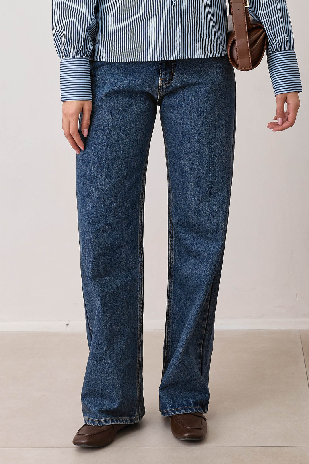 מכנסי דנים לאב גזרה ישרה | ג'ינס כהה