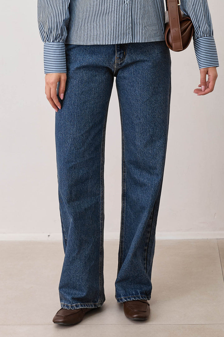 מכנסי דנים לאב גזרה ישרה | ג'ינס כהה