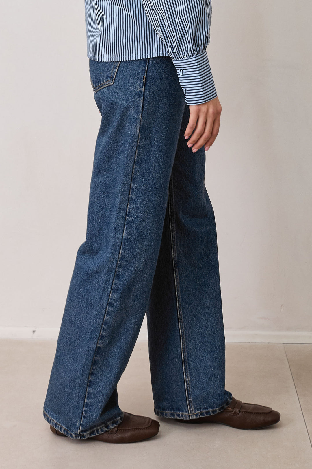 מכנסי דנים לאב גזרה ישרה | ג'ינס כהה