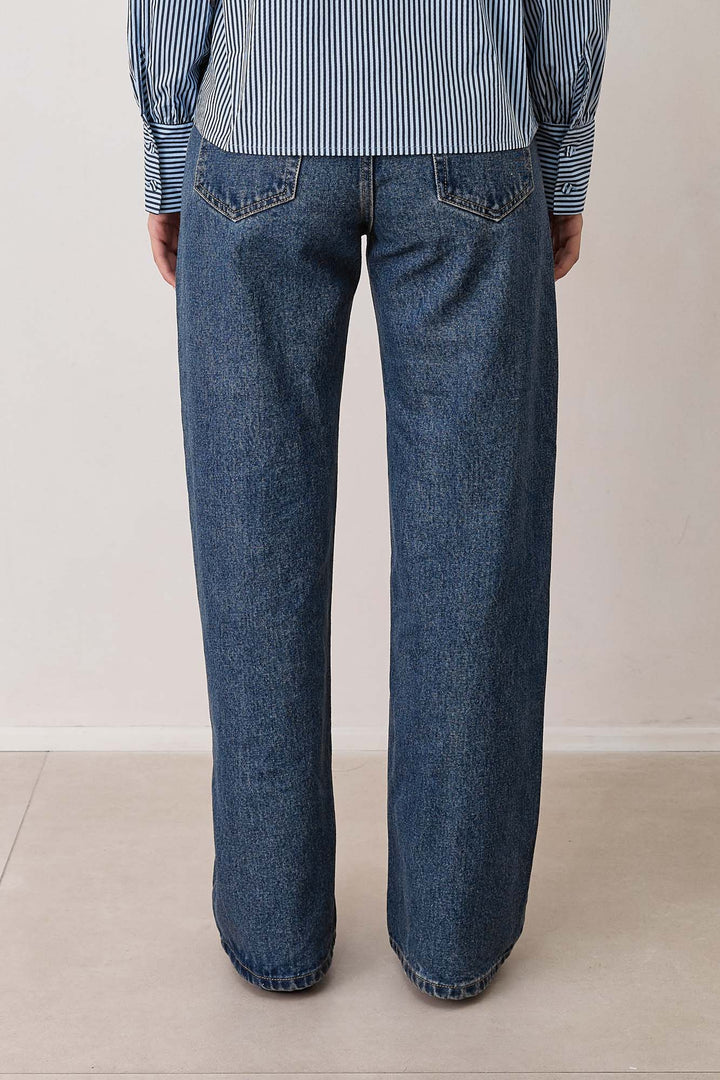 מכנסי דנים לאב גזרה ישרה | ג'ינס כהה