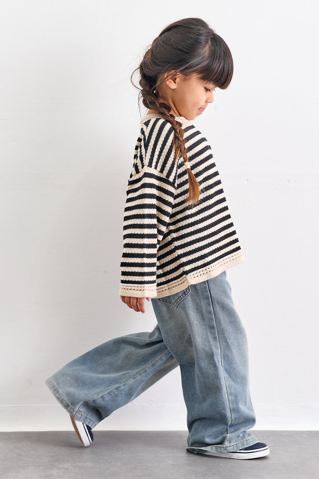 חולצת סריג דק בשילוב הדפס פסים | בז'/שחור