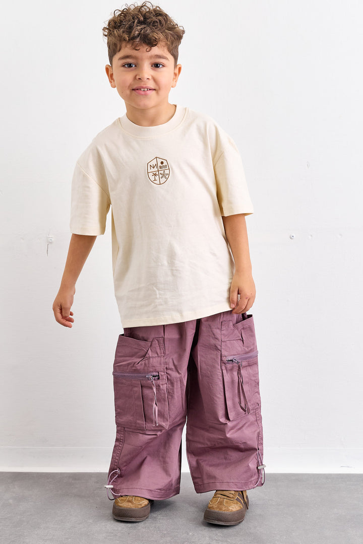 מכנסי קרגו בשילוב כיסים בסיומת גומי | סגול