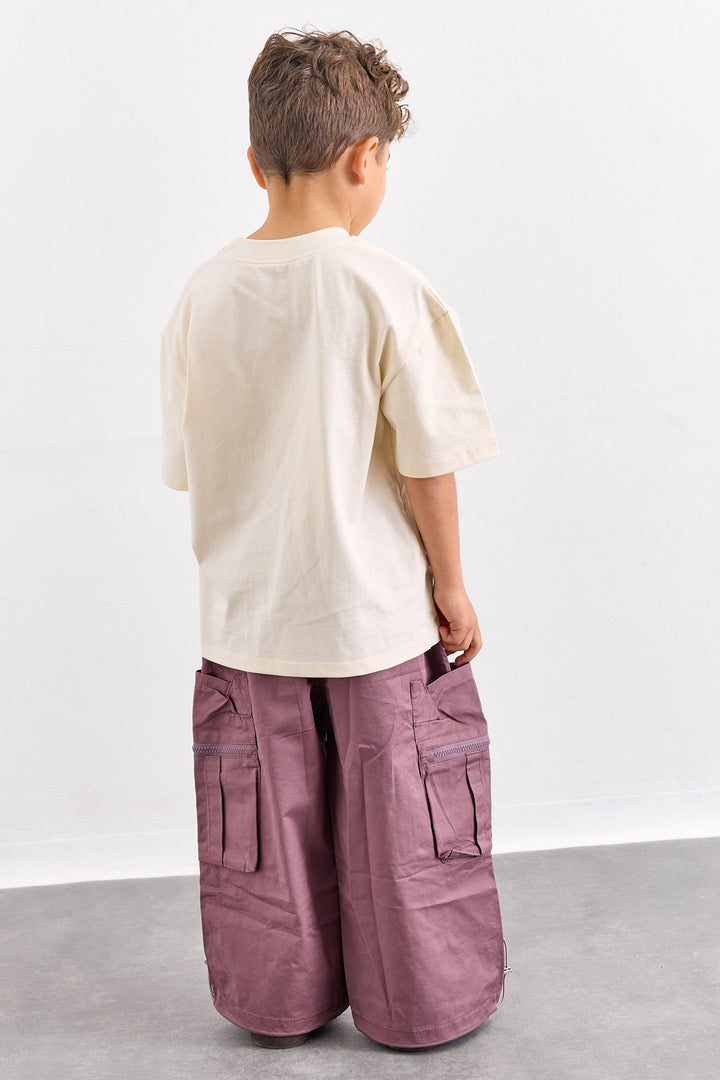 מכנסי קרגו בשילוב כיסים בסיומת גומי | סגול