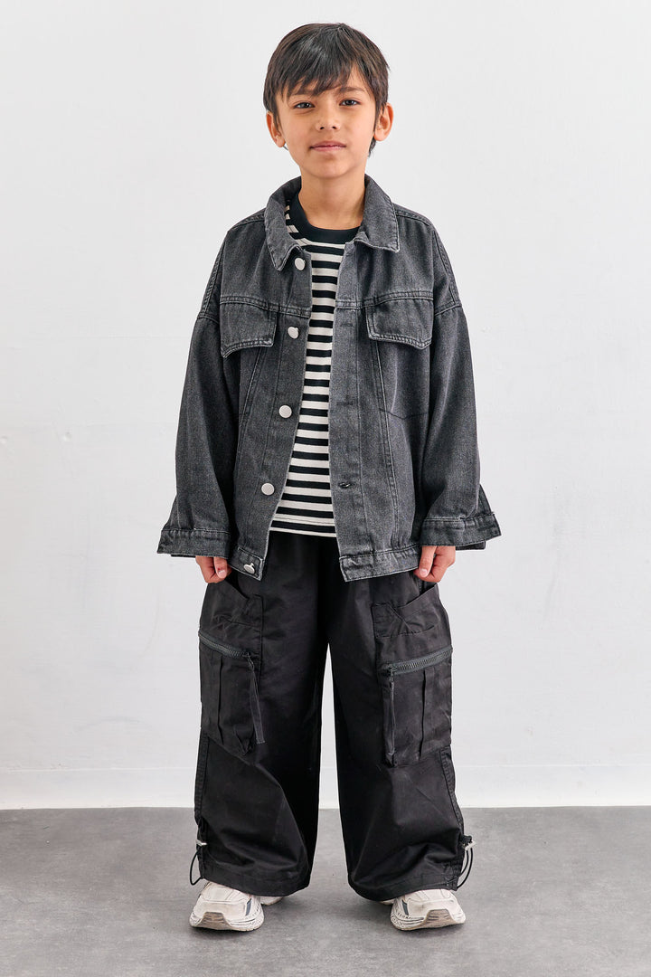 ג'קט דנים בשילוב כפתורים | שחור