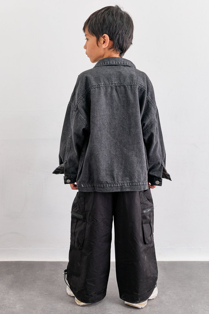 ג'קט דנים בשילוב כפתורים | שחור