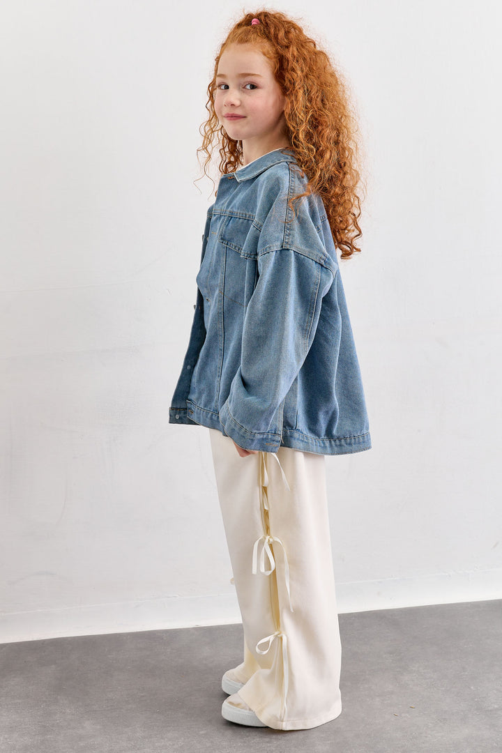 מכנסיים ארוכים עם קשירות וגומי במותן | קרם