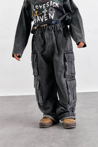 מכנסי דנים דגמ"ח עם כיסים אפור | אפור