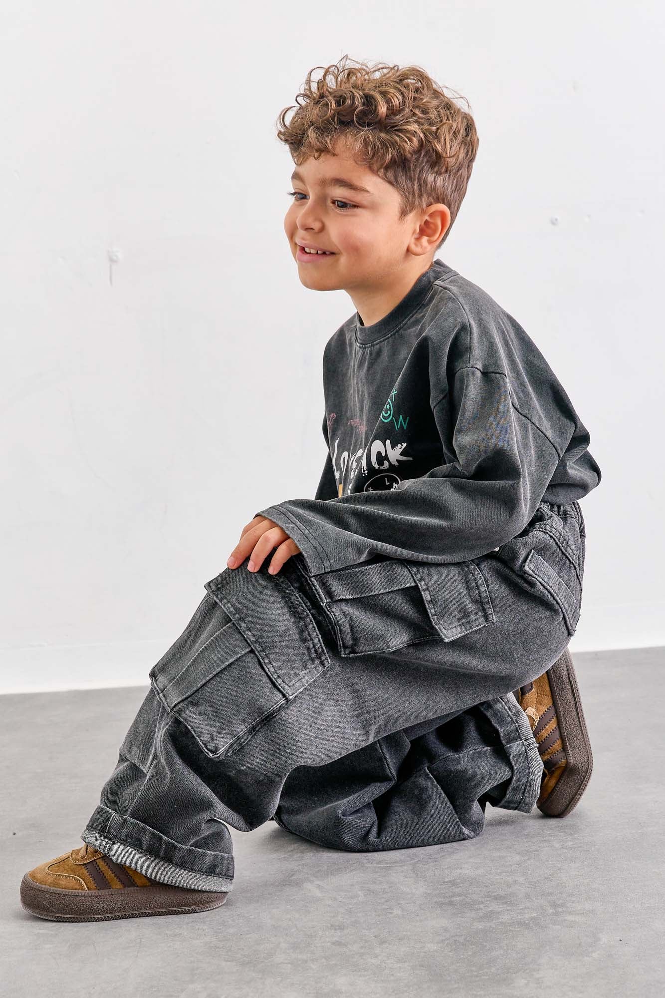 מכנסי דנים דגמ"ח עם כיסים אפור | אפור