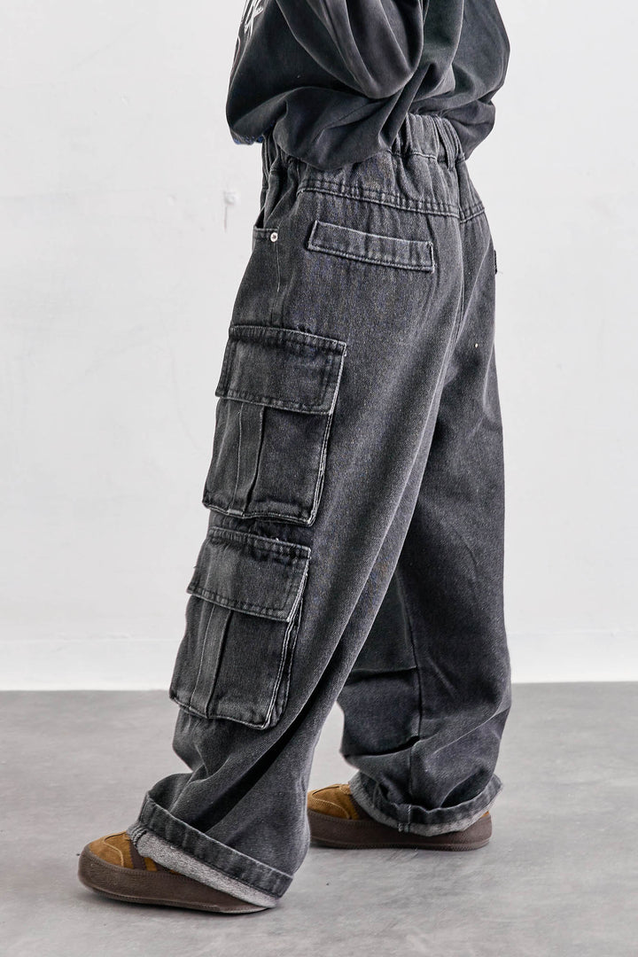 מכנסי דנים דגמ"ח עם כיסים אפור | אפור