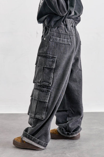 מכנסי דנים דגמ"ח עם כיסים אפור | אפור