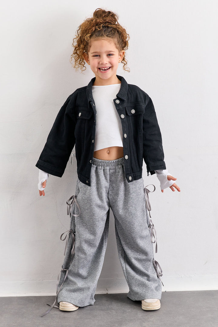 מכנסיים ארוכים עם קשירות וגומי במותן | אפור