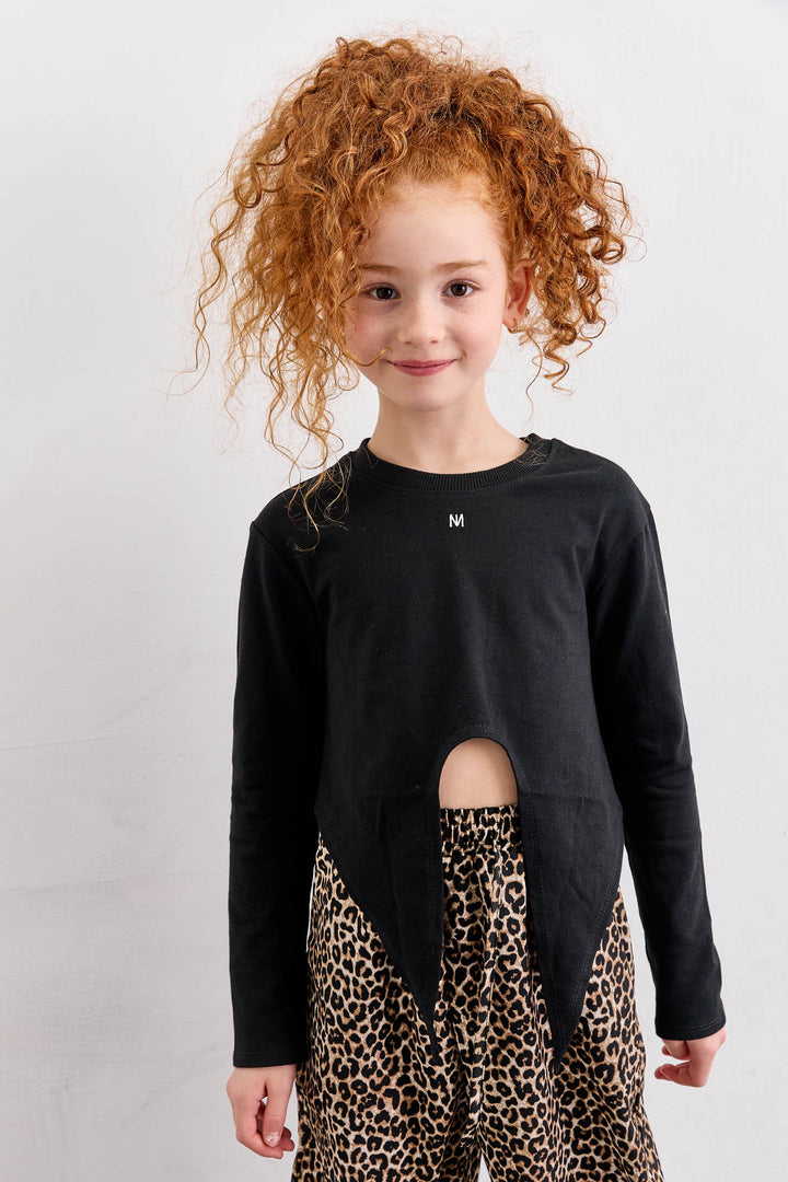 חולצה בגזרת קרופ עם קשירה | שחור