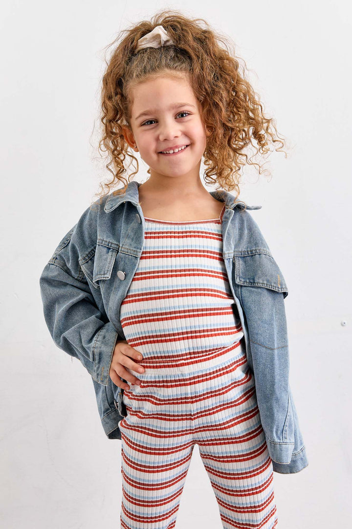 גופיית ריב פסים עם כתפיות דקות  | קרם