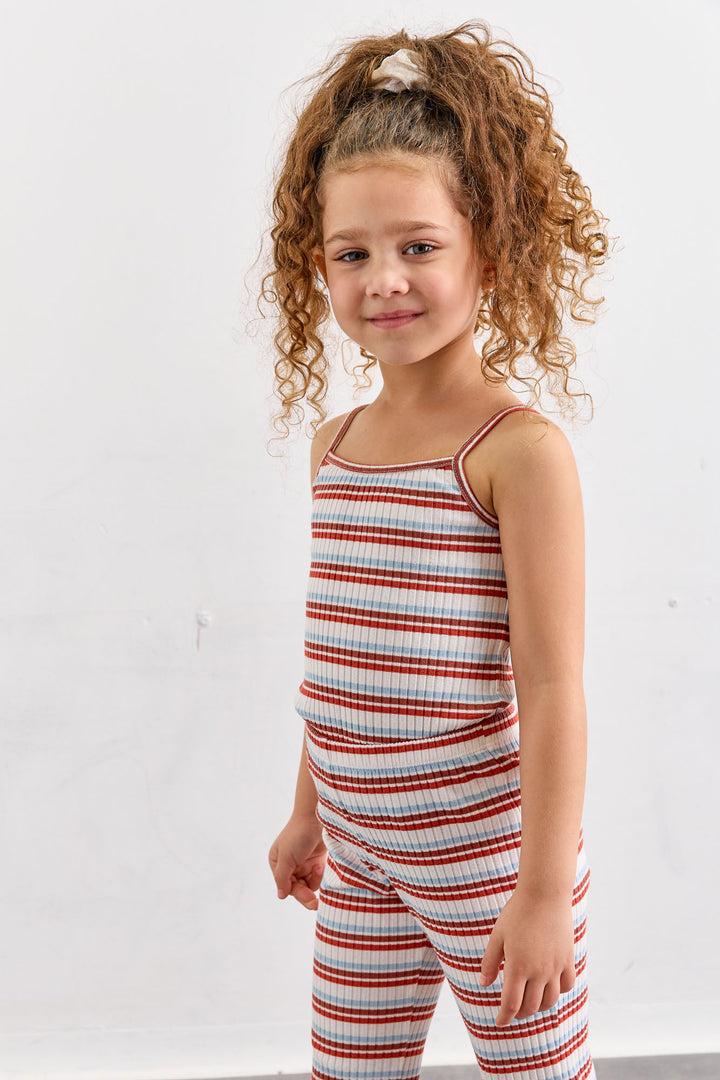 גופיית ריב פסים עם כתפיות דקות  | קרם