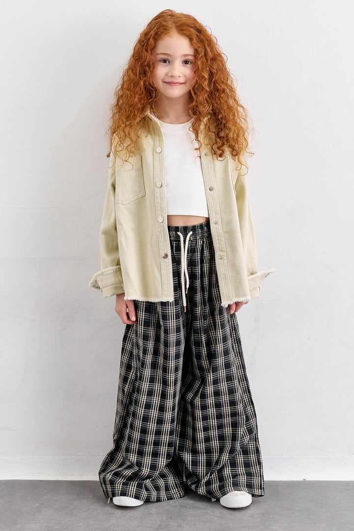 מכנסיים רחבים הדפס משבצות | שחור/לבן