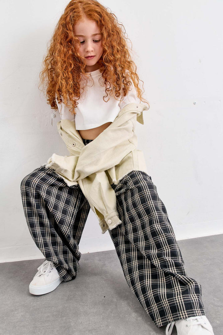 מכנסיים רחבים הדפס משבצות | שחור/לבן