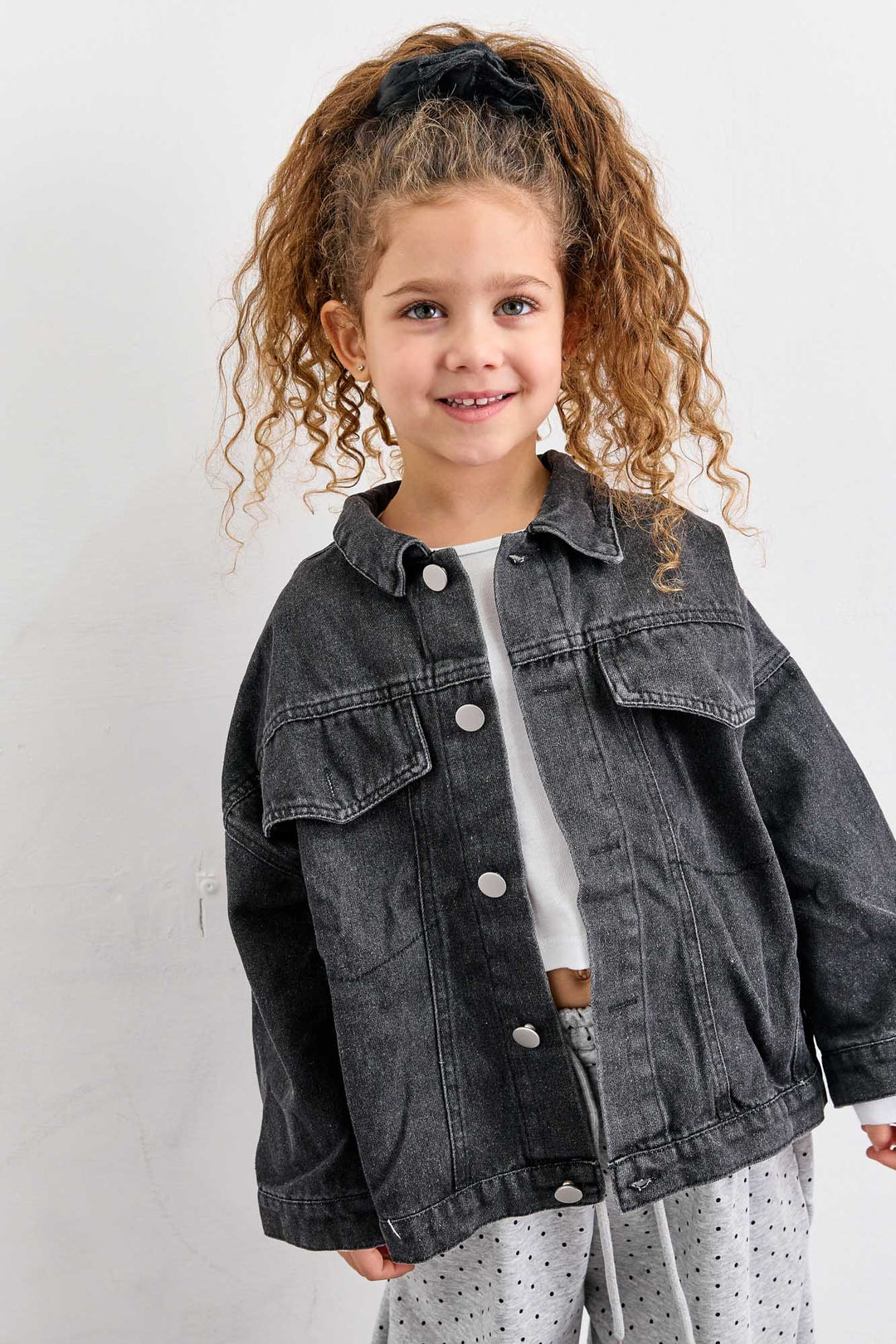ג'קט דנים בשילוב כפתורים | שחור