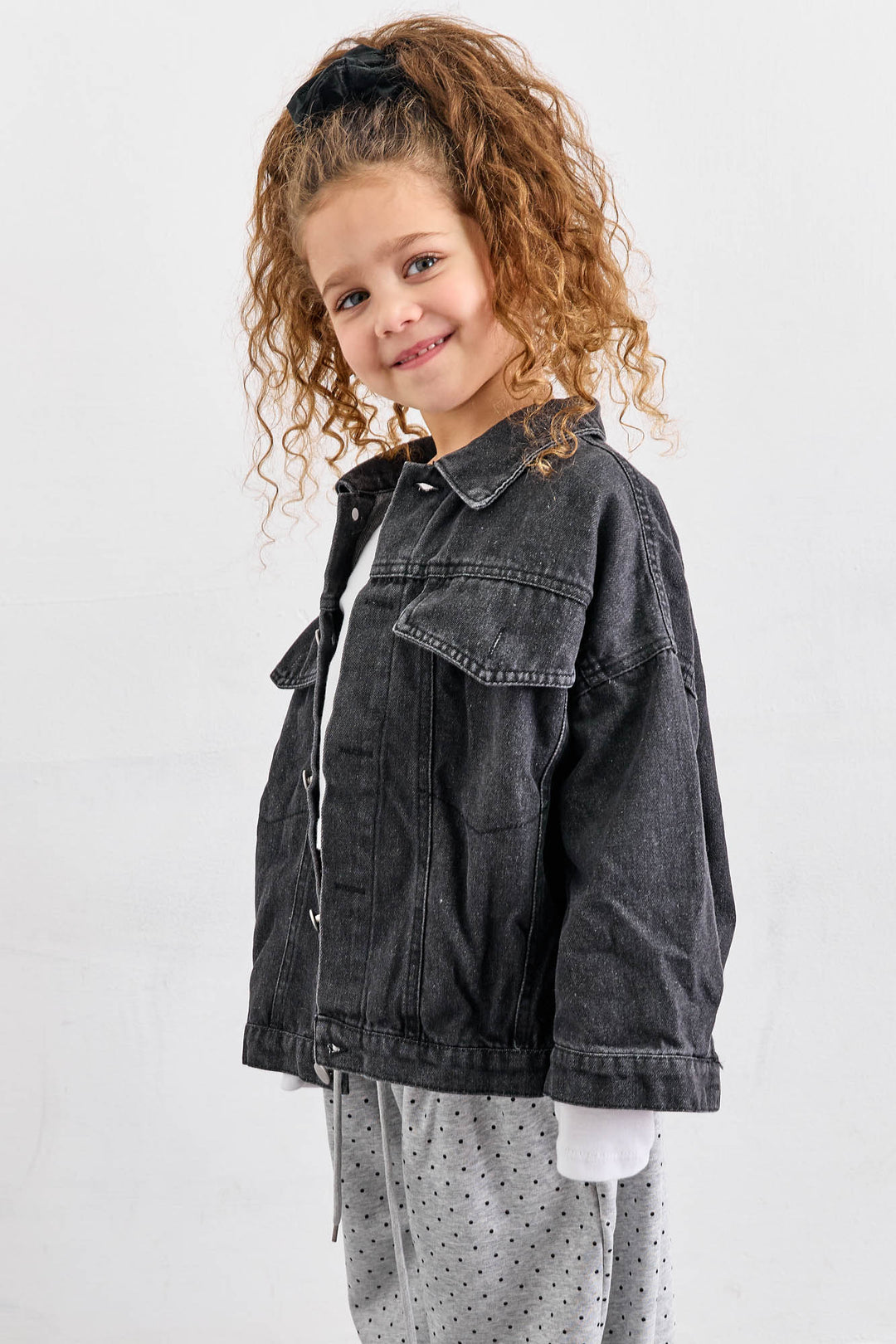 ג'קט דנים בשילוב כפתורים | שחור