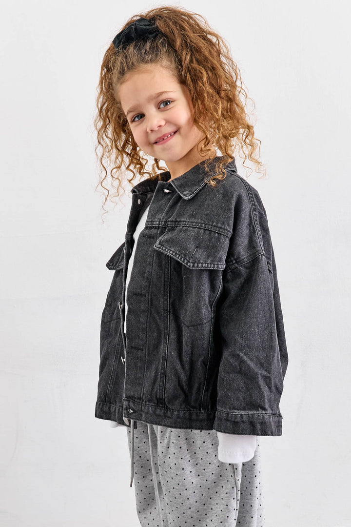 ג'קט דנים בשילוב כפתורים | שחור