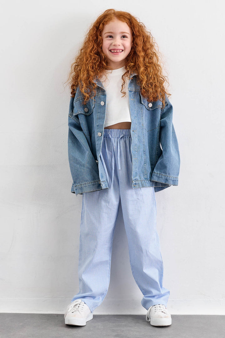 מכנסי ג'ינה הדפס פסים דקים | כחול/לבן