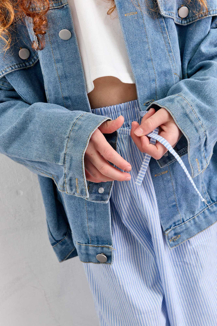 מכנסי ג'ינה הדפס פסים דקים | כחול/לבן