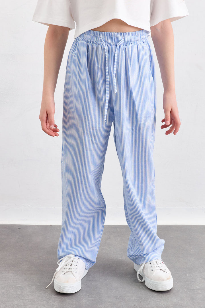 מכנסי ג'ינה הדפס פסים דקים | כחול/לבן