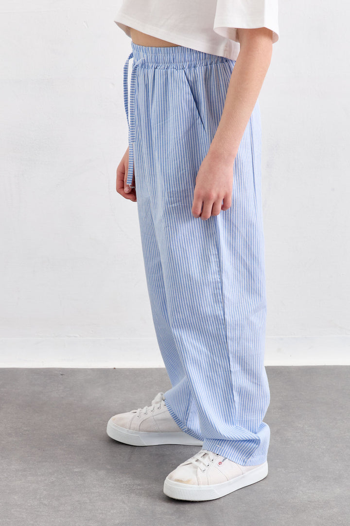 מכנסי ג'ינה הדפס פסים דקים | כחול/לבן