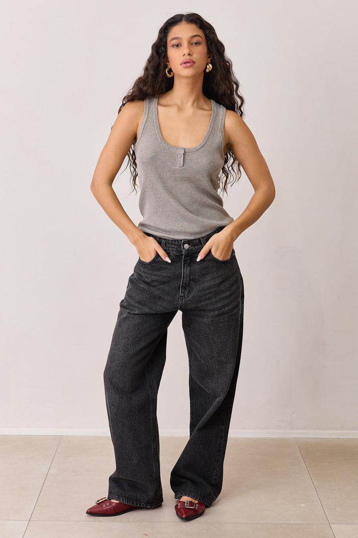 גופיית סריג לואיזה בד ריב | מוקה