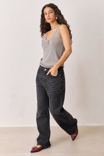 גופיית סריג לואיזה בד ריב | מוקה