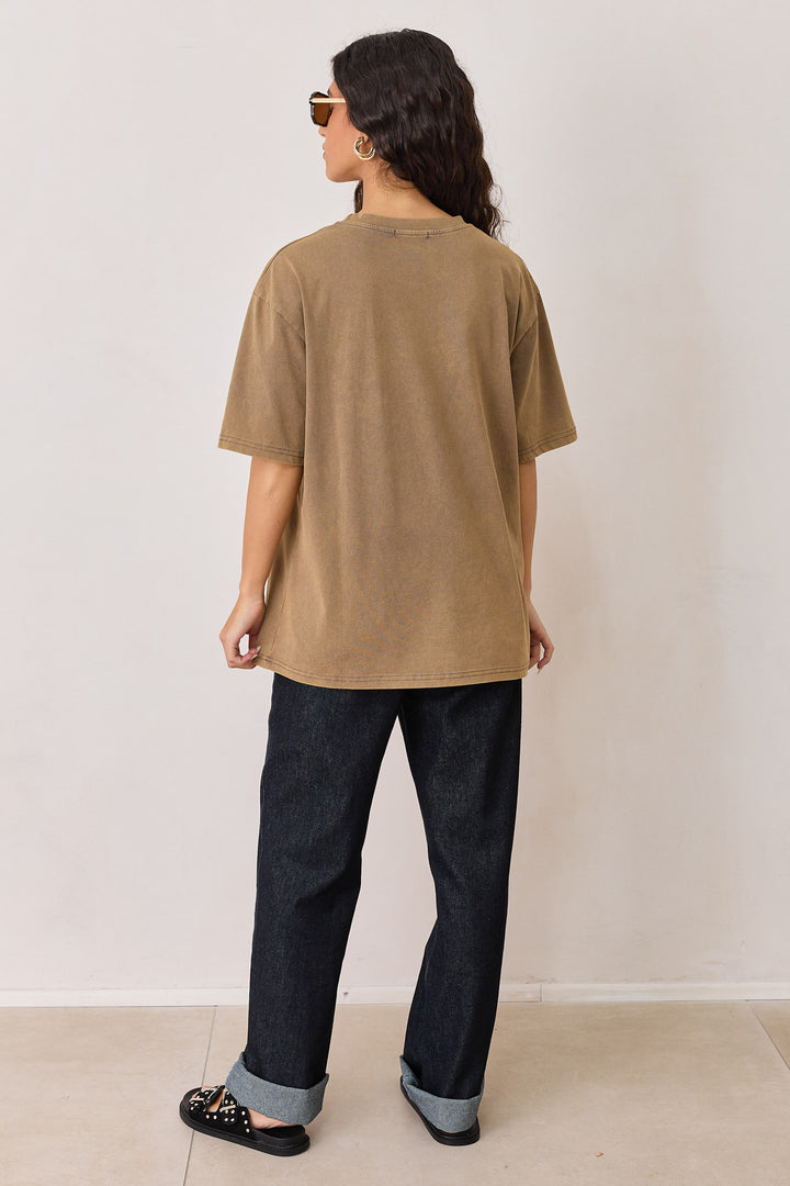 טי שירט וואש פרינט למונס | חום