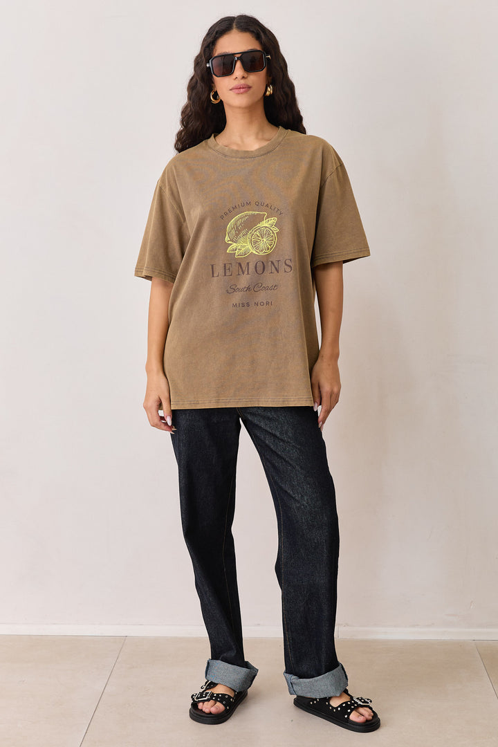 טי שירט וואש פרינט למונס | חום