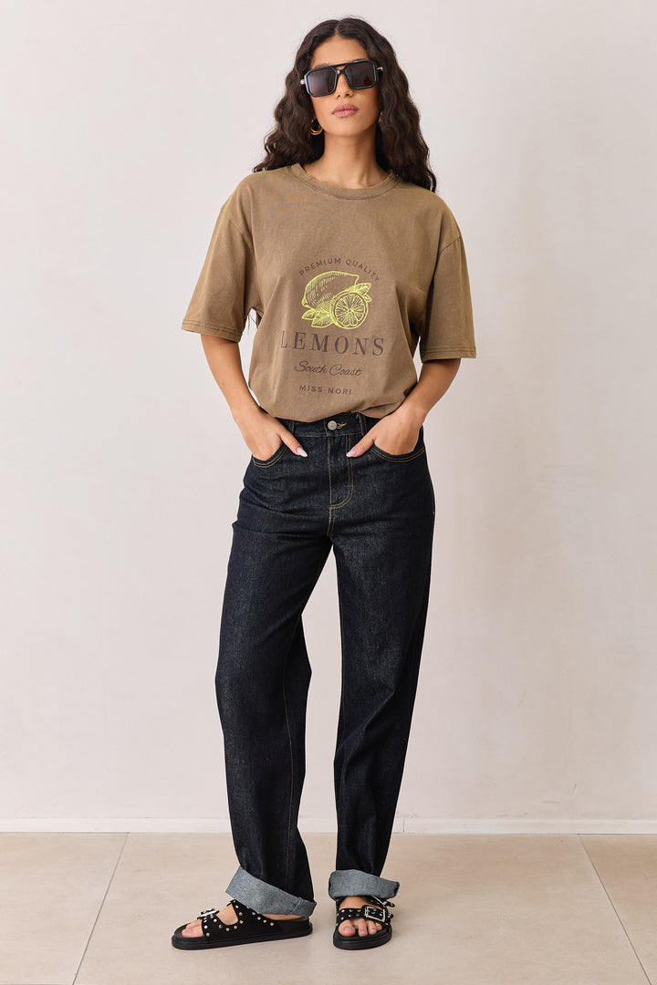 טי שירט וואש פרינט למונס | חום